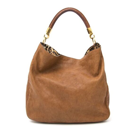YSL Yves Saint Laurent Leather Leopard Lined Roady Large Hobo Bag Cognac - Picture 1 of 6